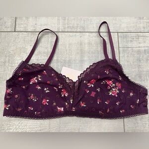 Savage X Fenty Women's Lace Bra Bralette Late Night Purple Flirty Floral Size L